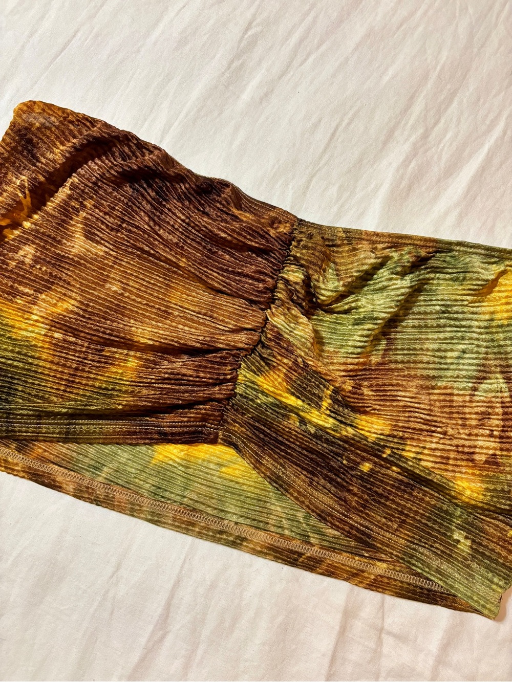 Fashion Nova Brown Green Yellow Tie-Dye Ribbed Crop Top